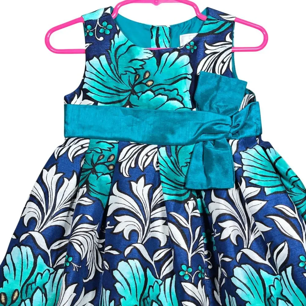 Gymboree Dress Toddler Girls‎ 2T Dressed Up Teal Blue Floral Fancy Photos Party